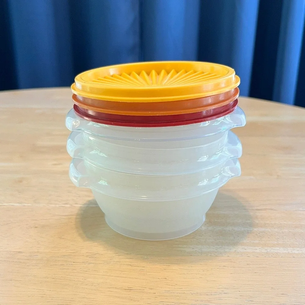 Vtg Tupperware 10oz Servalier Snack Bowl Set Harvest Palette Sunburst Lids 1323